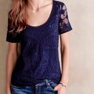 Anthropologie Meadow Rue Lacey Sheer Scoopneck Top